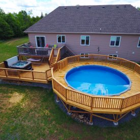 Deck Incorporating Above-Ground Pool and Hot Tub