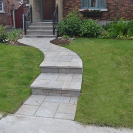 Curvy Interlock Walkway with veneer Stairs and Steps to Curb